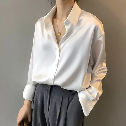 Elara Women’s Silk Blouse with Ruffle Detail and Button Placket 1