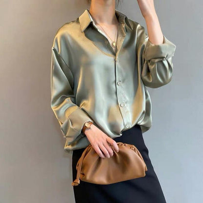 Elara Women’s Silk Blouse with Ruffle Detail and Button Placket 4