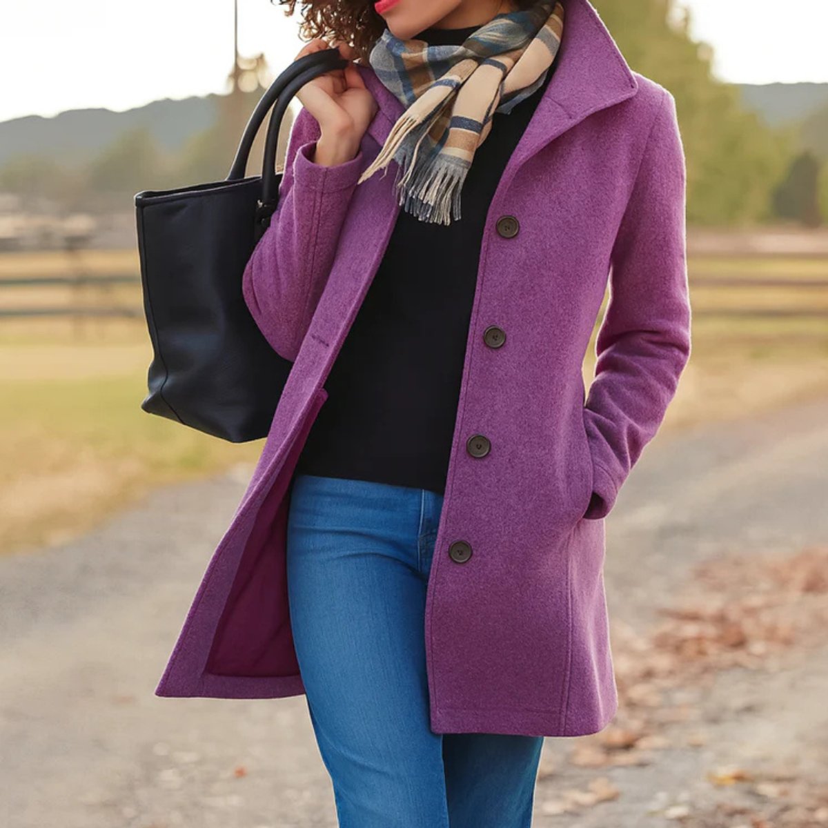 Elara Women's Wool-Blend Coat | Classic Mid-Length, Single-Breasted Design 3