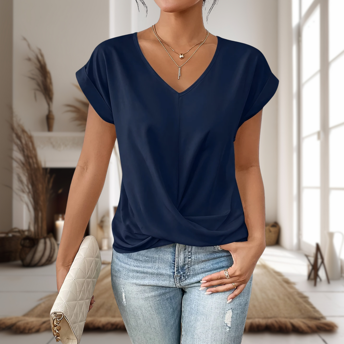 Elle Women’s T-Shirt with V-Neckline and Short Sleeves for Relaxed Fit 4