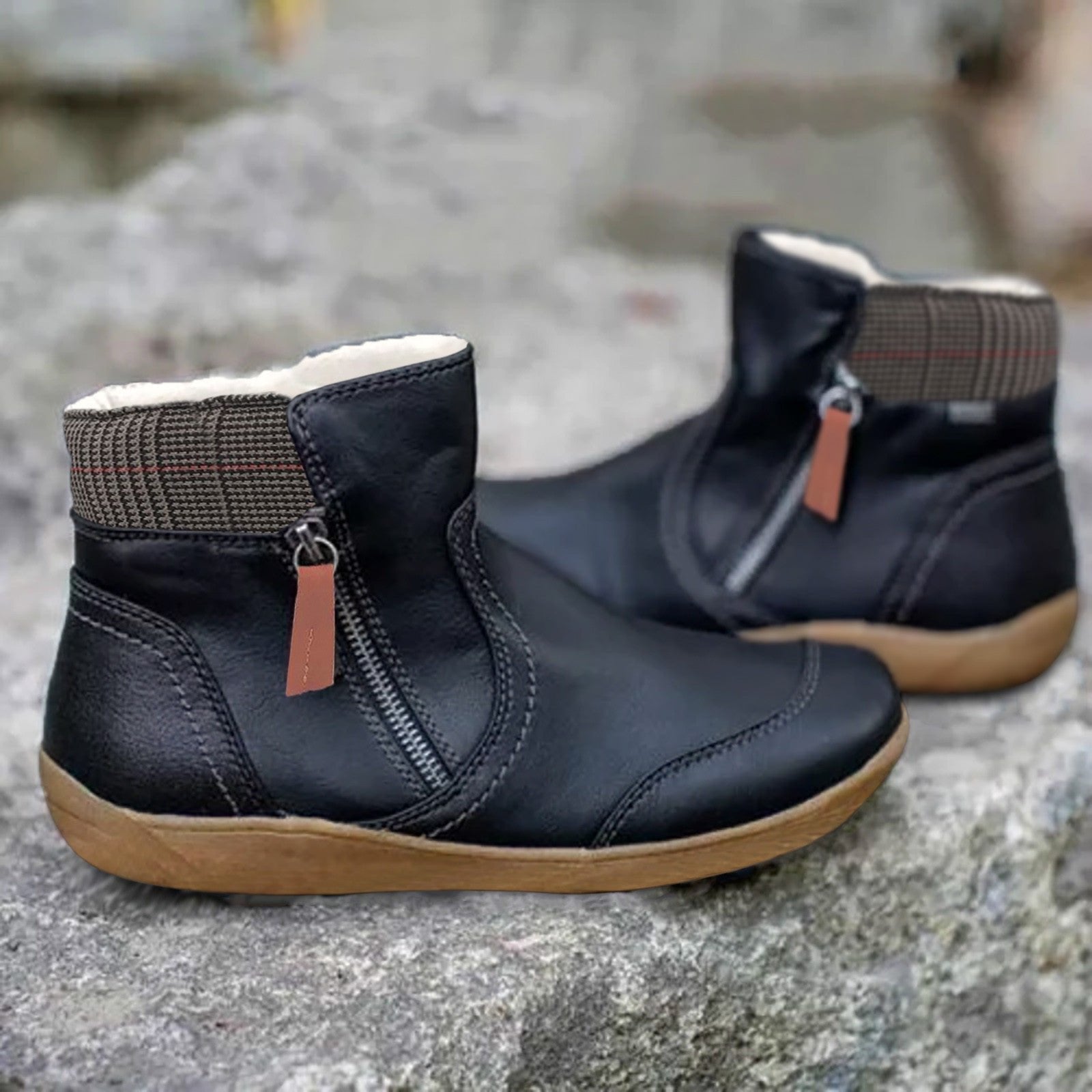 Elysia Women's Black Ankle Boots | Waterproof Leather, Zipper Closure 1