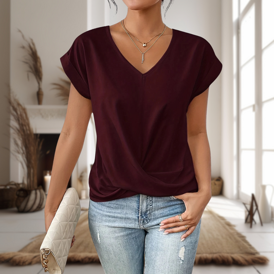 Elysia Women’s Blouse with V-Neckline and Twist Hem Detail 0