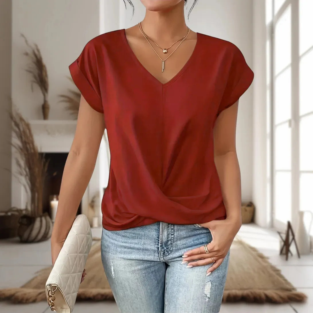 Elysia Women’s Blouse with V-Neckline and Twist Hem Detail 3