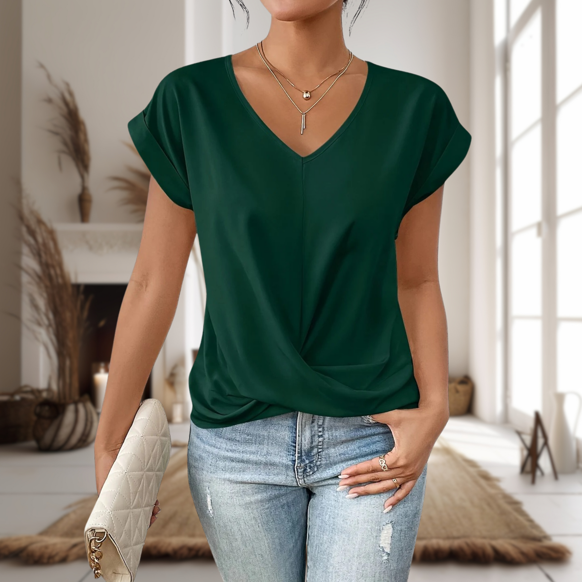 Elysia Women’s Blouse with V-Neckline and Twist Hem Detail 6