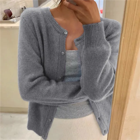 Elysia Women’s Cardigan with Crew Neck and Long Sleeves in White 0