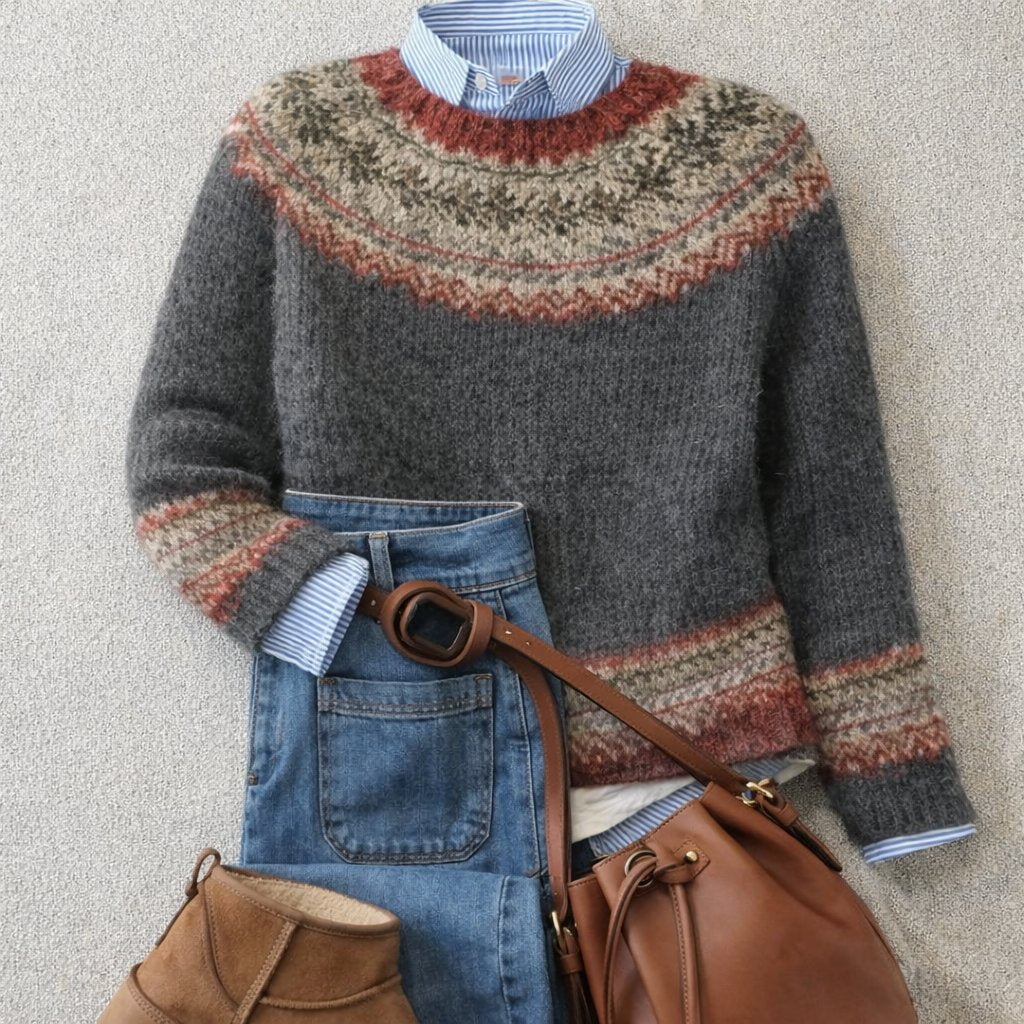 Elysia Women's Fair Isle Knit Sweater | Relaxed Fit, Nordic Pattern 0