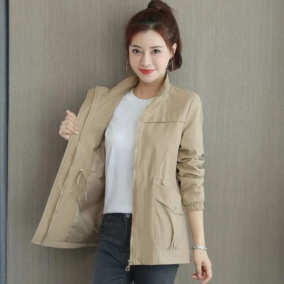 Elysia Women's Jacket | Lightweight Bomber with Drawstring Waist and Cargo Pockets 0