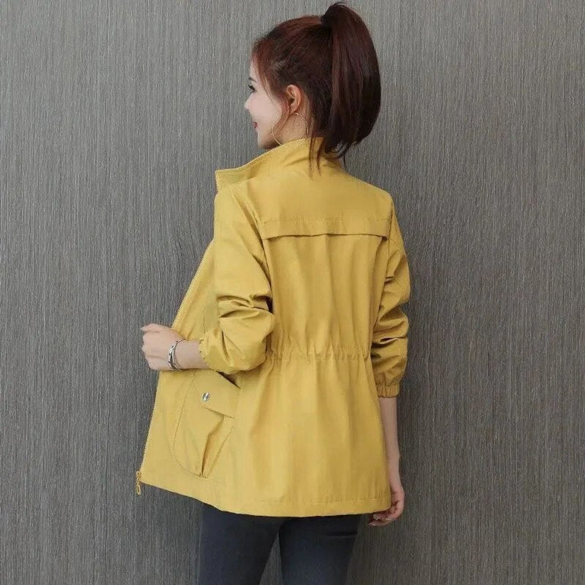 Elysia Women's Jacket | Lightweight Bomber with Drawstring Waist and Cargo Pockets 3