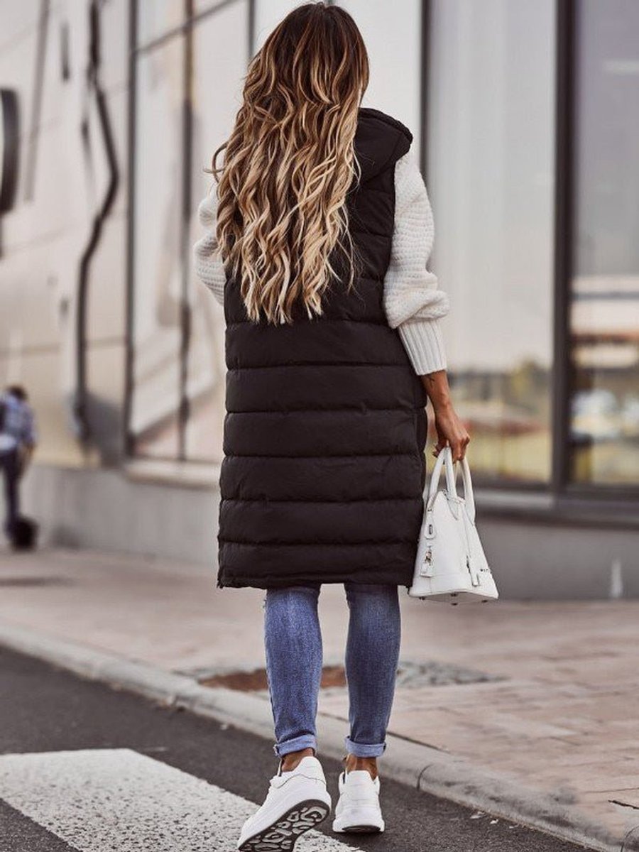 Elysia Women's Long Puffer Vest with Hood and Sleeveless Design 4