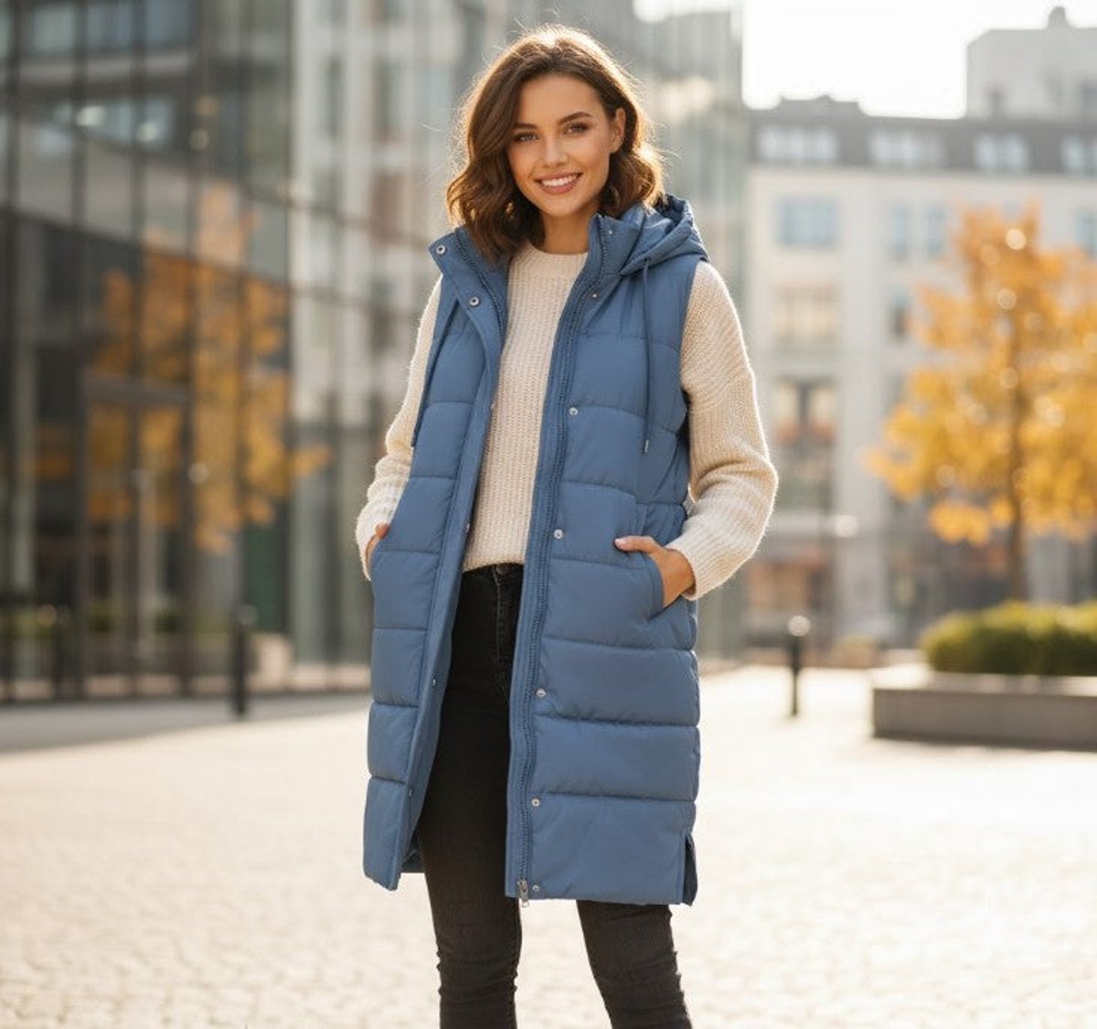 Elysia Women's Long Puffer Vest with Hood and Sleeveless Design 6