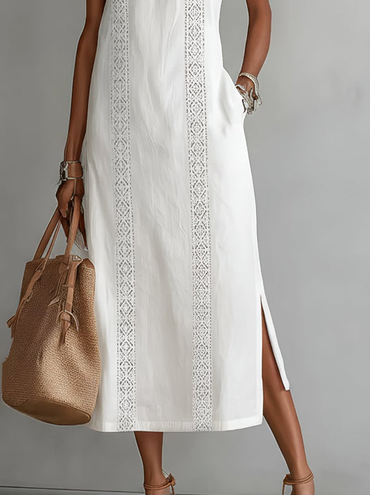 Elysia Women’s Midi Dress with Embroidered Detail and Sleeveless Design 0