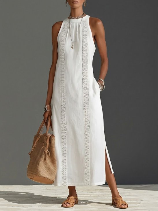 Elysia Women’s Midi Dress with Embroidered Detail and Sleeveless Design 1
