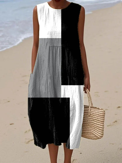 Elysia Women’s Midi Dress with Sleeveless Cut and Geometric Art Pattern 4