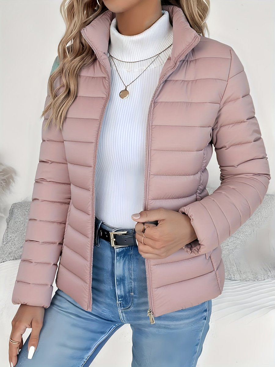 Elysia Women's Quilted Puffer Coat | Lightweight Insulated Stand Collar Zip-Up 2