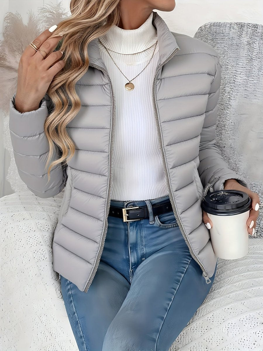 Elysia Women's Quilted Puffer Coat | Lightweight Insulated Stand Collar Zip-Up 3
