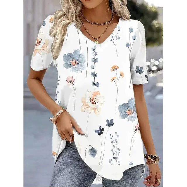 Elysia Women’s Top with V-Neckline and Floral Pattern 1