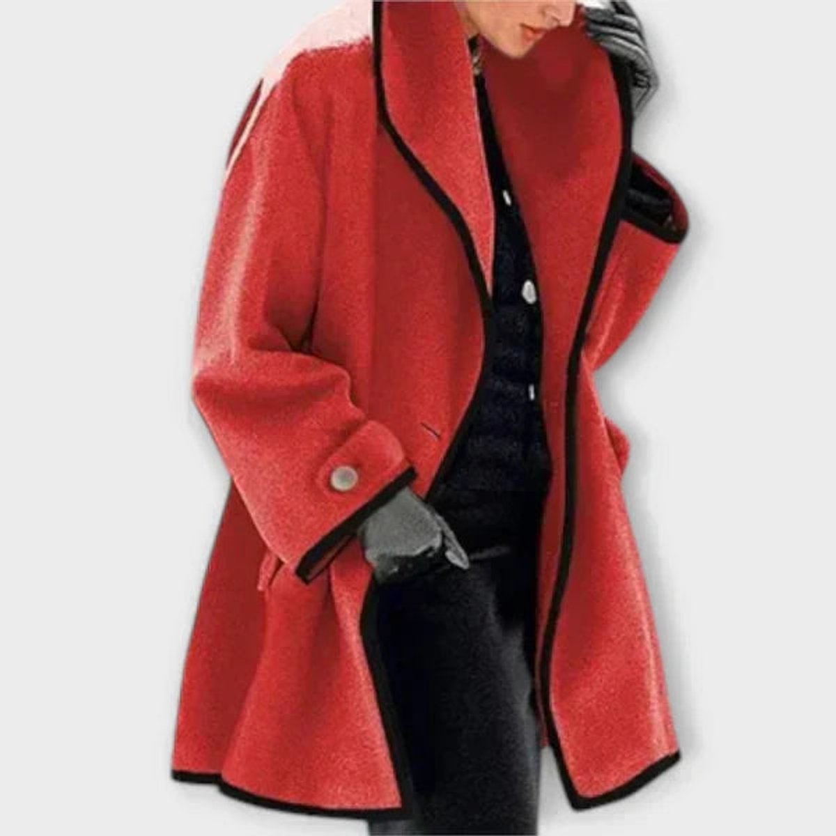 Elysia Women's Wool-Blend Coat | Oversized Relaxed Fit with Contrast Trim 2