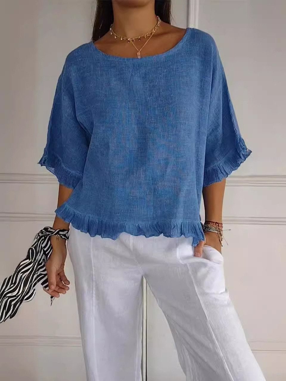 Elysian Women’s Blouse with Ruffle Hem and Loose Fit Design 0