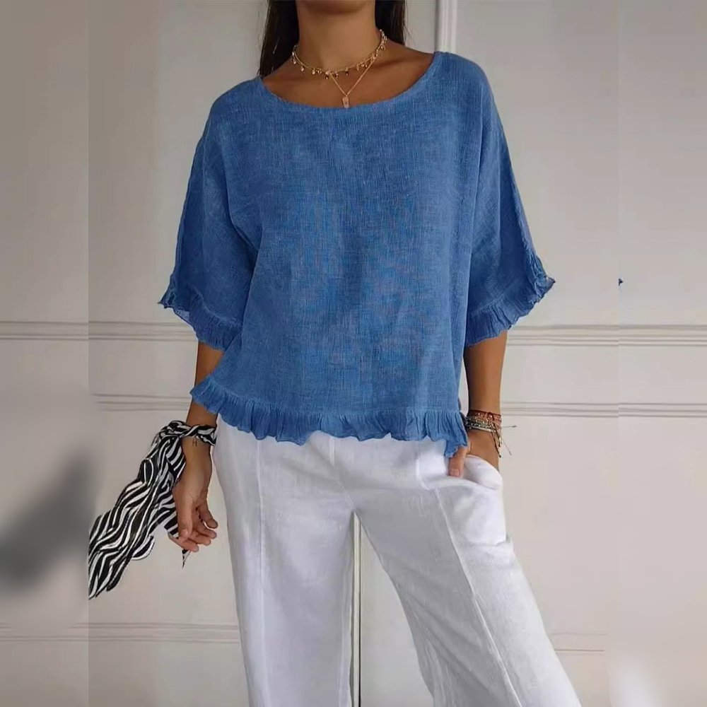 Elysian Women’s Blouse with Ruffle Hem and Loose Fit Design 1