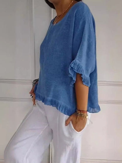 Elysian Women’s Blouse with Ruffle Hem and Loose Fit Design 2
