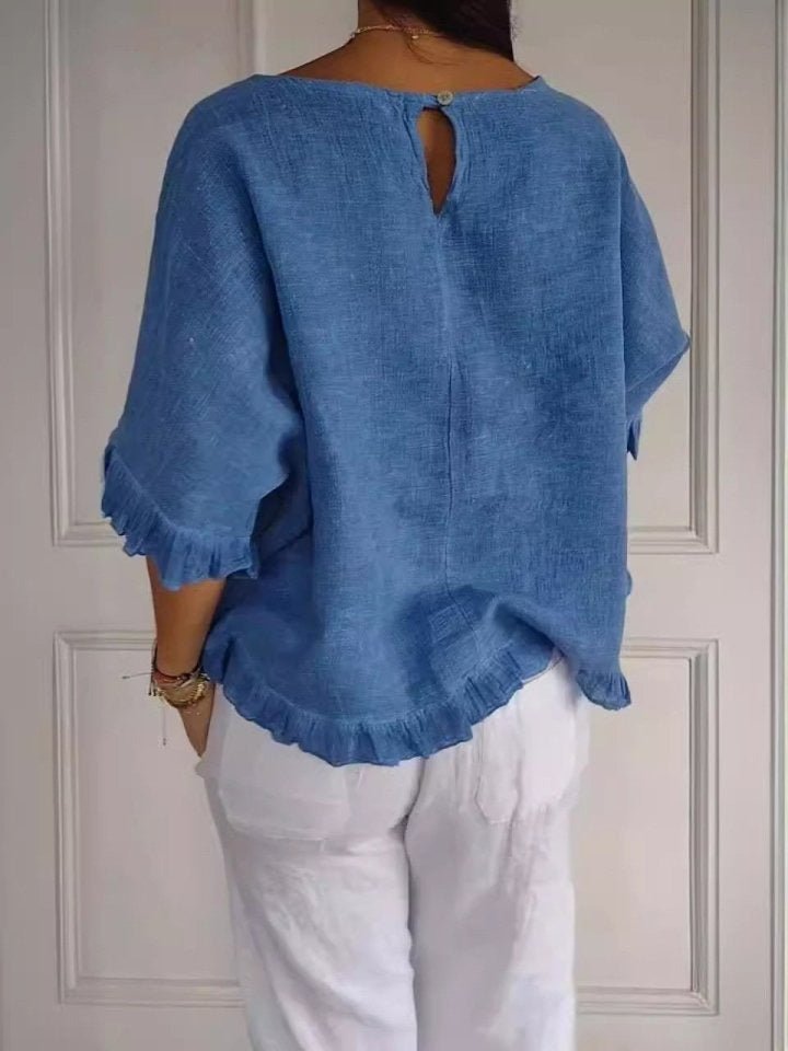 Elysian Women’s Blouse with Ruffle Hem and Loose Fit Design 3