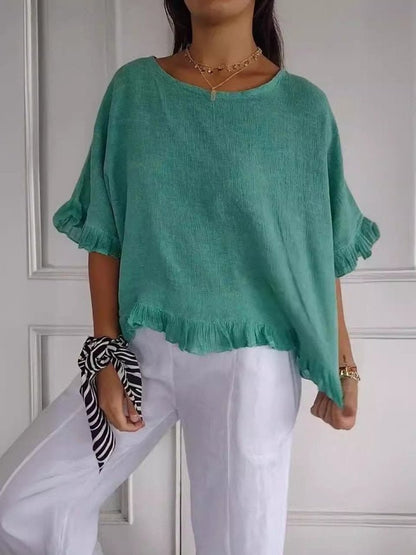 Elysian Women’s Blouse with Ruffle Hem and Loose Fit Design 4