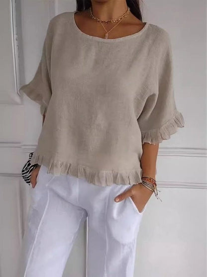 Elysian Women’s Blouse with Ruffle Hem and Loose Fit Design 5