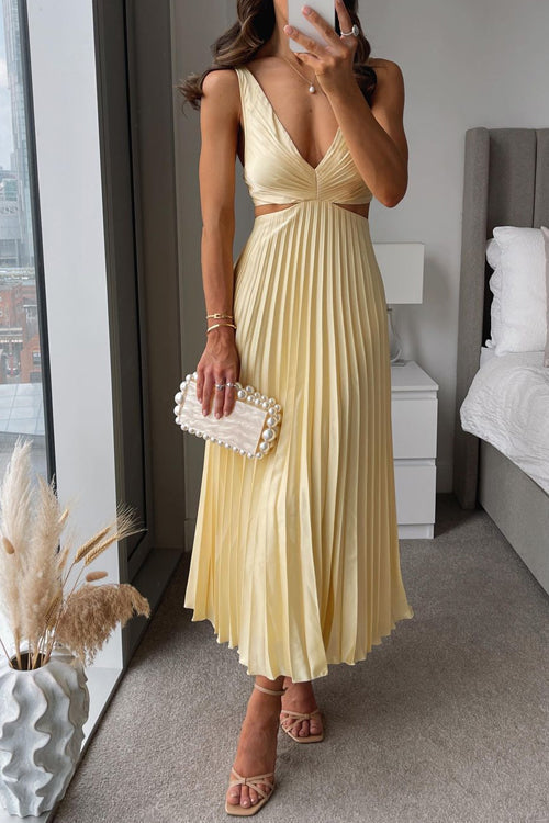 Elysian Women’s Maxi Dress with Pleated Skirt and Wrapped V-Neckline 0