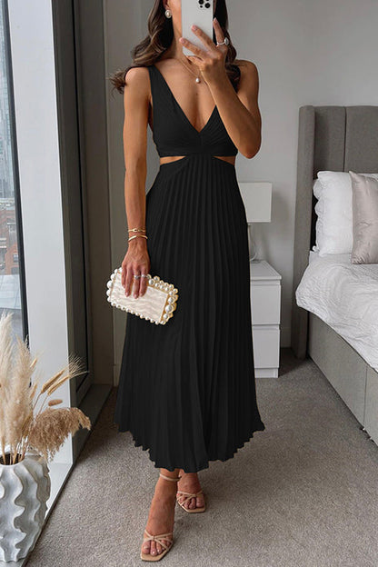 Elysian Women’s Maxi Dress with Pleated Skirt and Wrapped V-Neckline 1