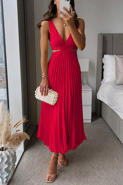 Elysian Women’s Maxi Dress with Pleated Skirt and Wrapped V-Neckline 3