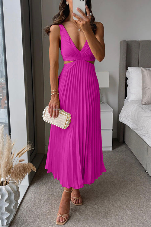 Elysian Women’s Maxi Dress with Pleated Skirt and Wrapped V-Neckline 4