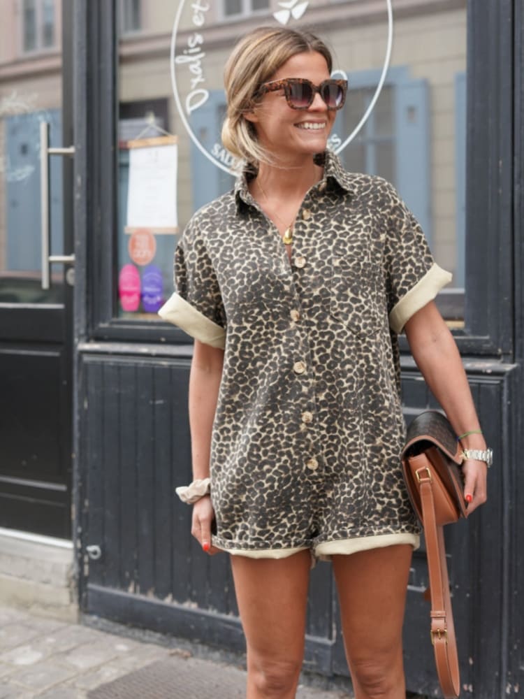 Ema Women’s Romper with Leopard Print and Relaxed Shirt-Style Design 1