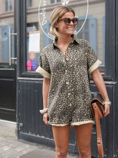 Ema Women’s Romper with Leopard Print and Relaxed Shirt-Style Design 1