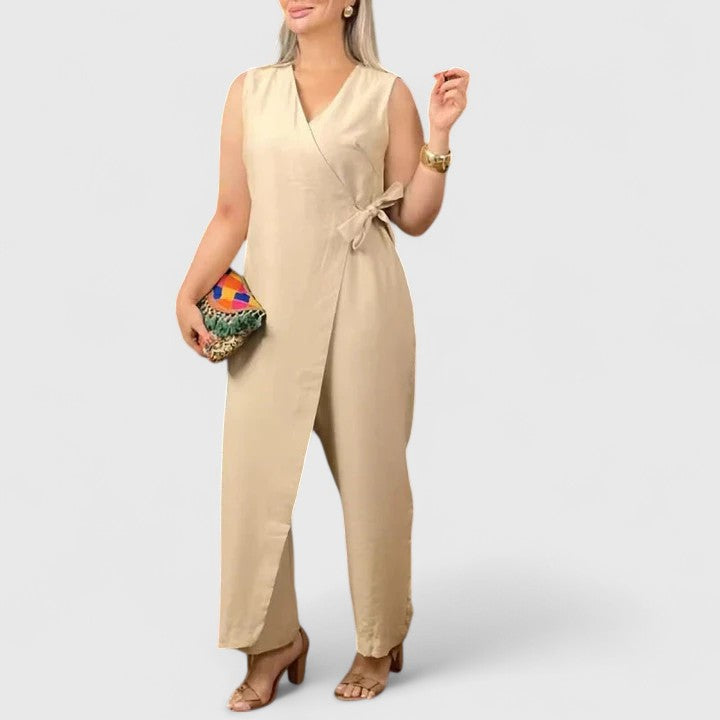 Emma Women’s Sleeveless Jumpsuit with Wrap Look and Waist Belt 1