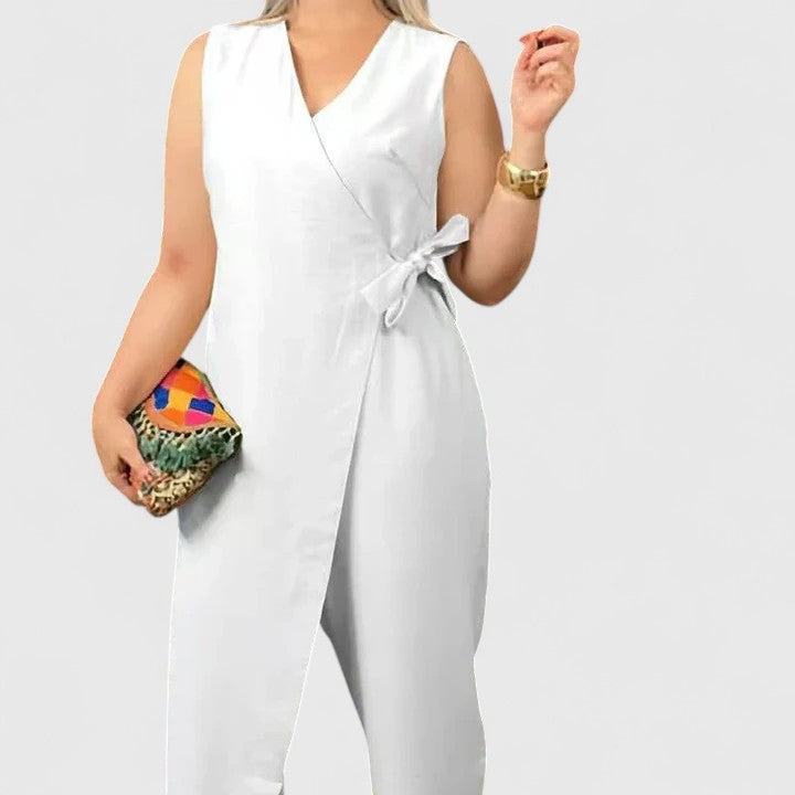Emma Women’s Sleeveless Jumpsuit with Wrap Look and Waist Belt 2