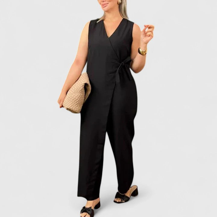 Emma Women’s Sleeveless Jumpsuit with Wrap Look and Waist Belt 3