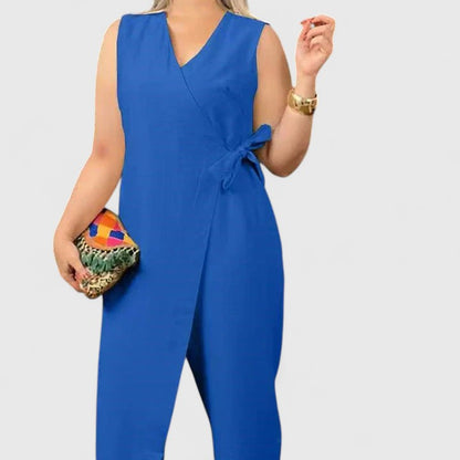 Emma Women’s Sleeveless Jumpsuit with Wrap Look and Waist Belt 4