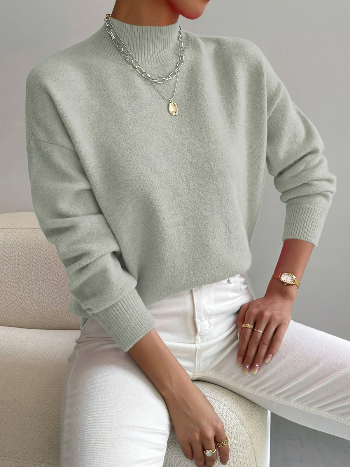 Eva Women’s Sweater with Mock Neck and Relaxed Fit for Versatile Spring Outfits 0