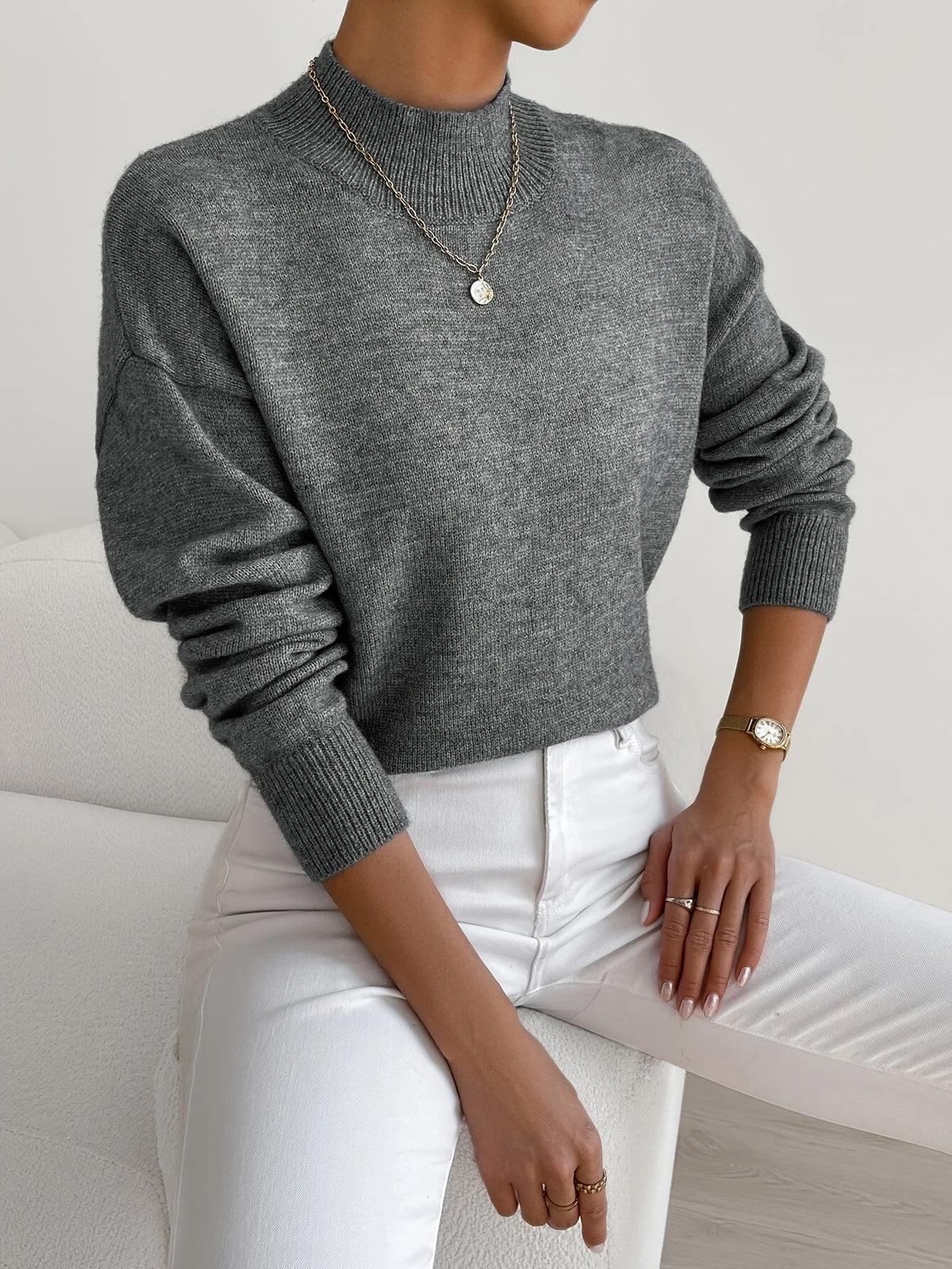 Eva Women’s Sweater with Mock Neck and Relaxed Fit for Versatile Spring Outfits 9