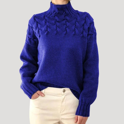 Evelyn Women's Cable Knit Turtleneck Sweater | Relaxed Fit, Textured Yoke 1