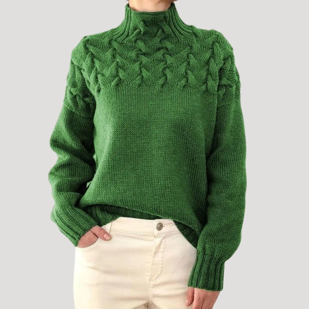 Evelyn Women's Cable Knit Turtleneck Sweater | Relaxed Fit, Textured Yoke 2