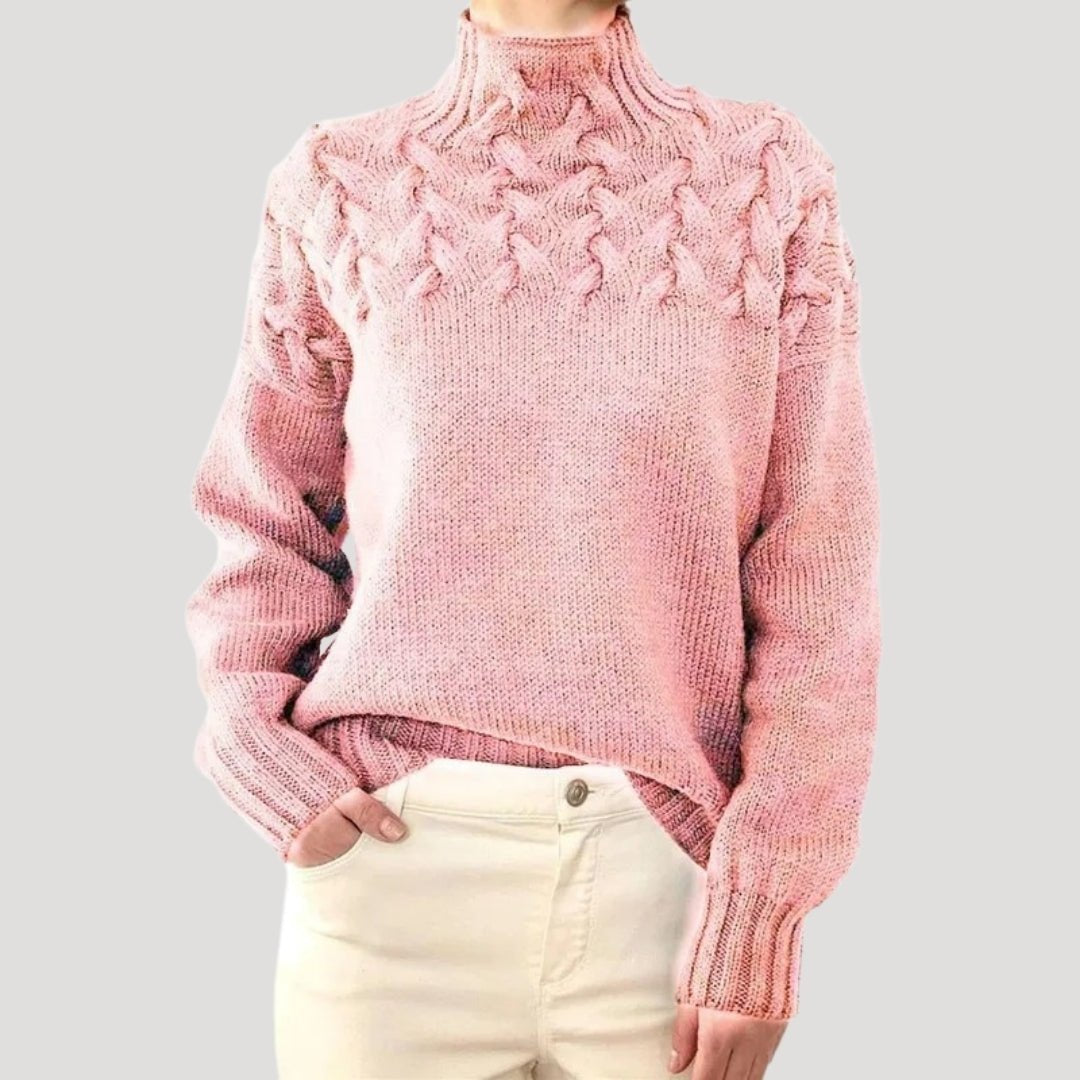 Evelyn Women's Cable Knit Turtleneck Sweater | Relaxed Fit, Textured Yoke 3