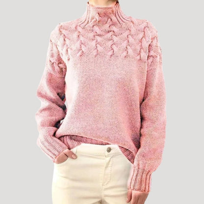 Evelyn Women's Cable Knit Turtleneck Sweater | Relaxed Fit, Textured Yoke 3