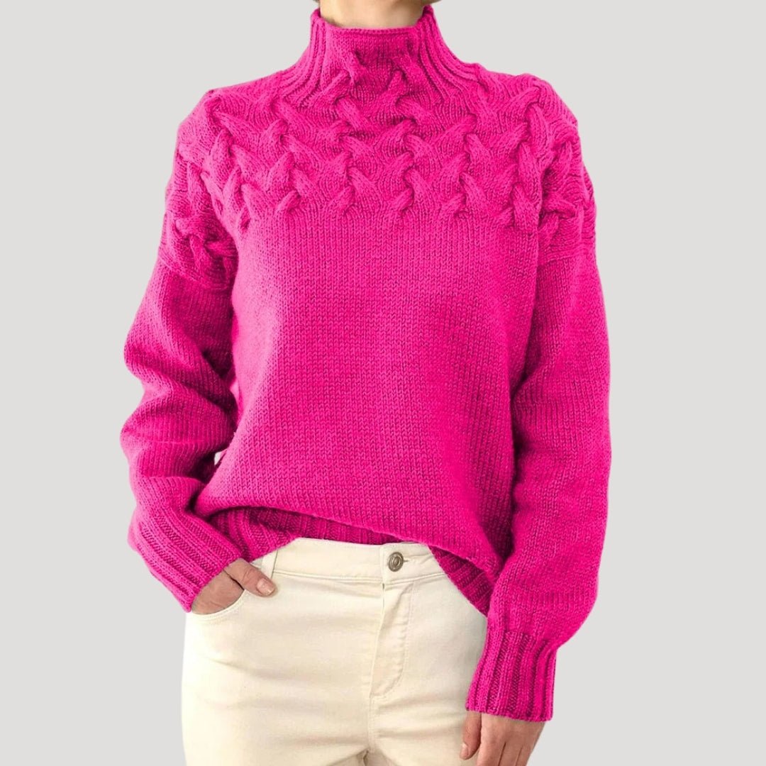Evelyn Women's Cable Knit Turtleneck Sweater | Relaxed Fit, Textured Yoke 4