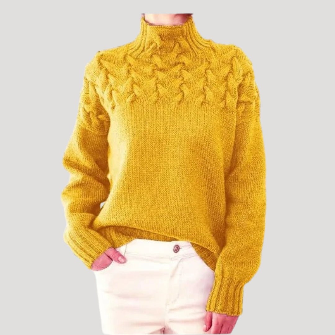 Evelyn Women's Cable Knit Turtleneck Sweater | Relaxed Fit, Textured Yoke 5