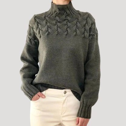 Evelyn Women's Cable Knit Turtleneck Sweater | Relaxed Fit, Textured Yoke 6