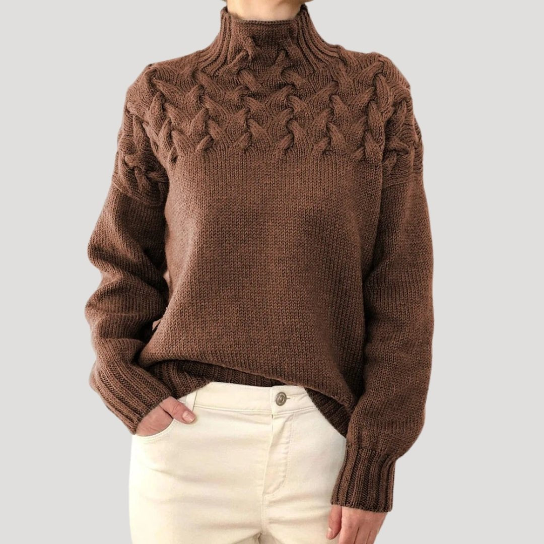 Evelyn Women's Cable Knit Turtleneck Sweater | Relaxed Fit, Textured Yoke 7