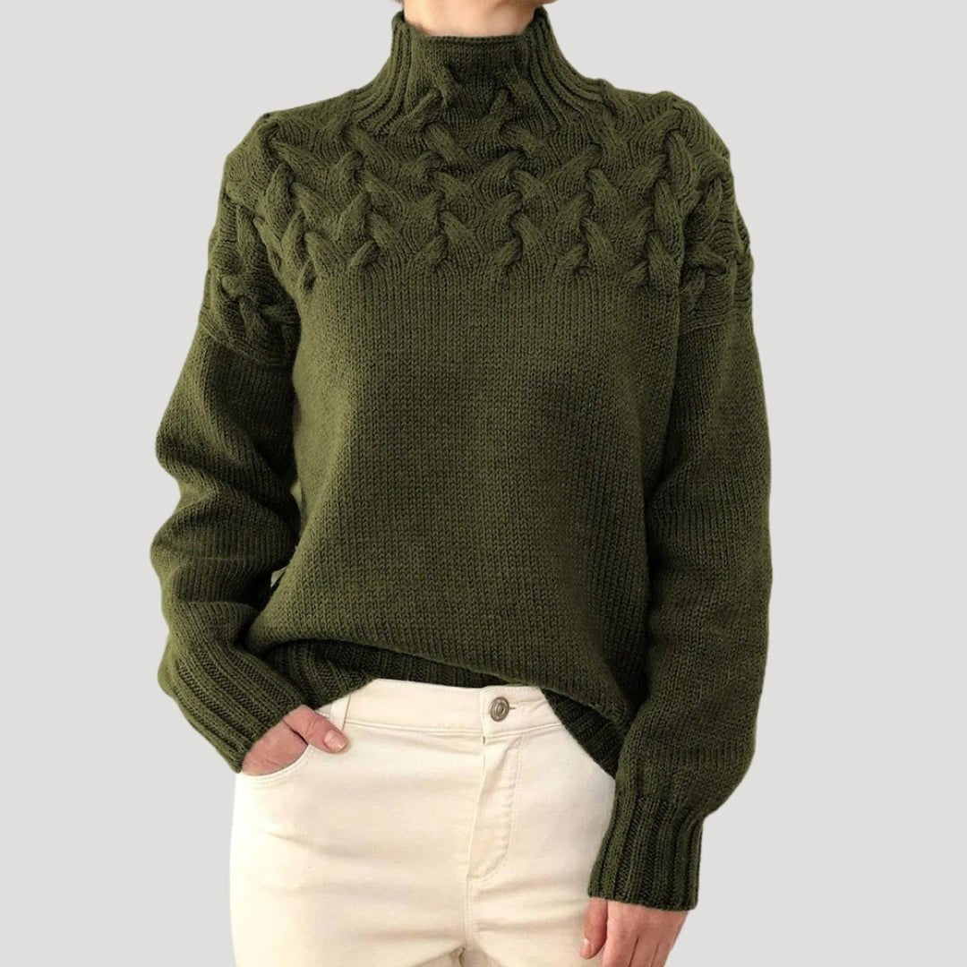 Evelyn Women's Cable Knit Turtleneck Sweater | Relaxed Fit, Textured Yoke 8