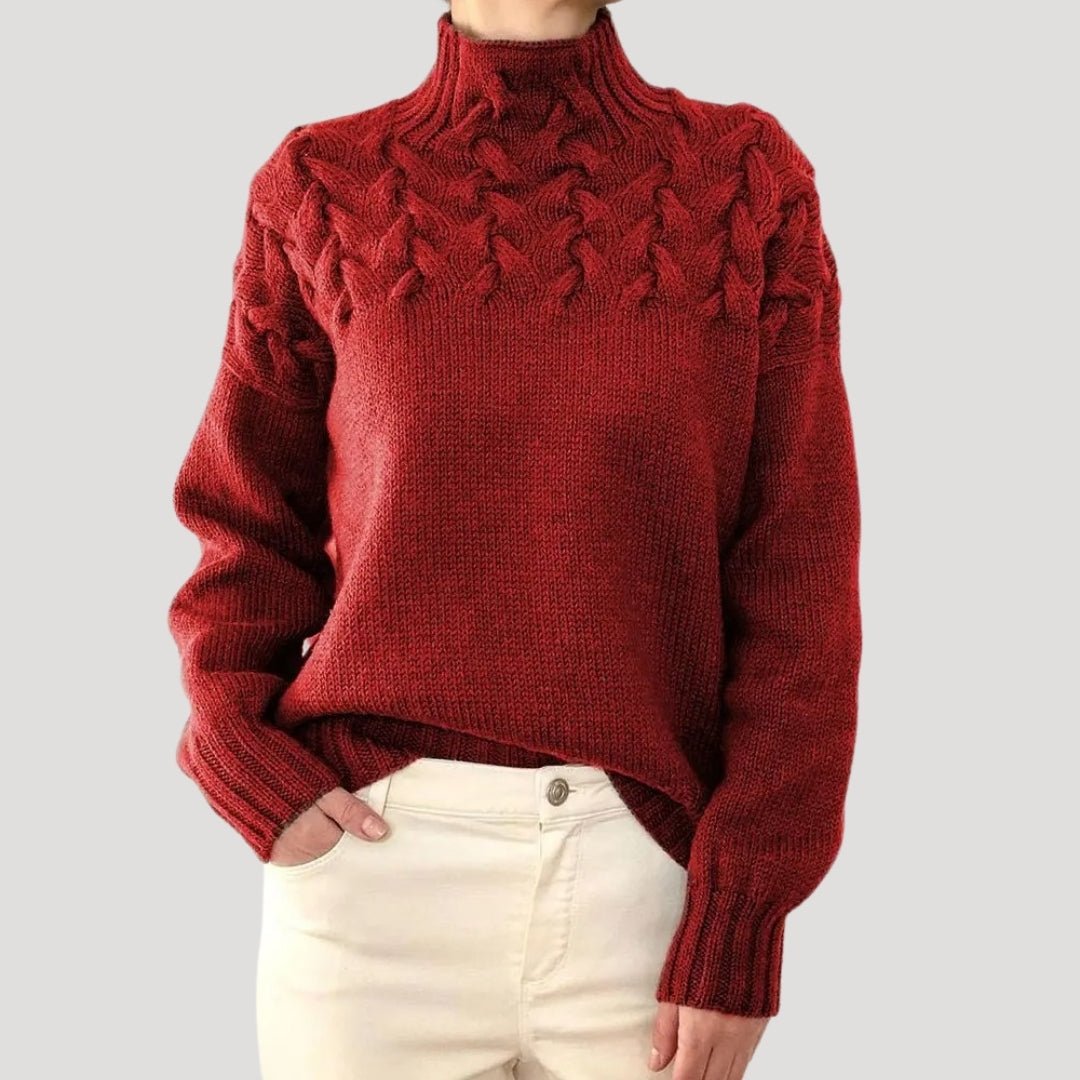Evelyn Women's Cable Knit Turtleneck Sweater | Relaxed Fit, Textured Yoke 9