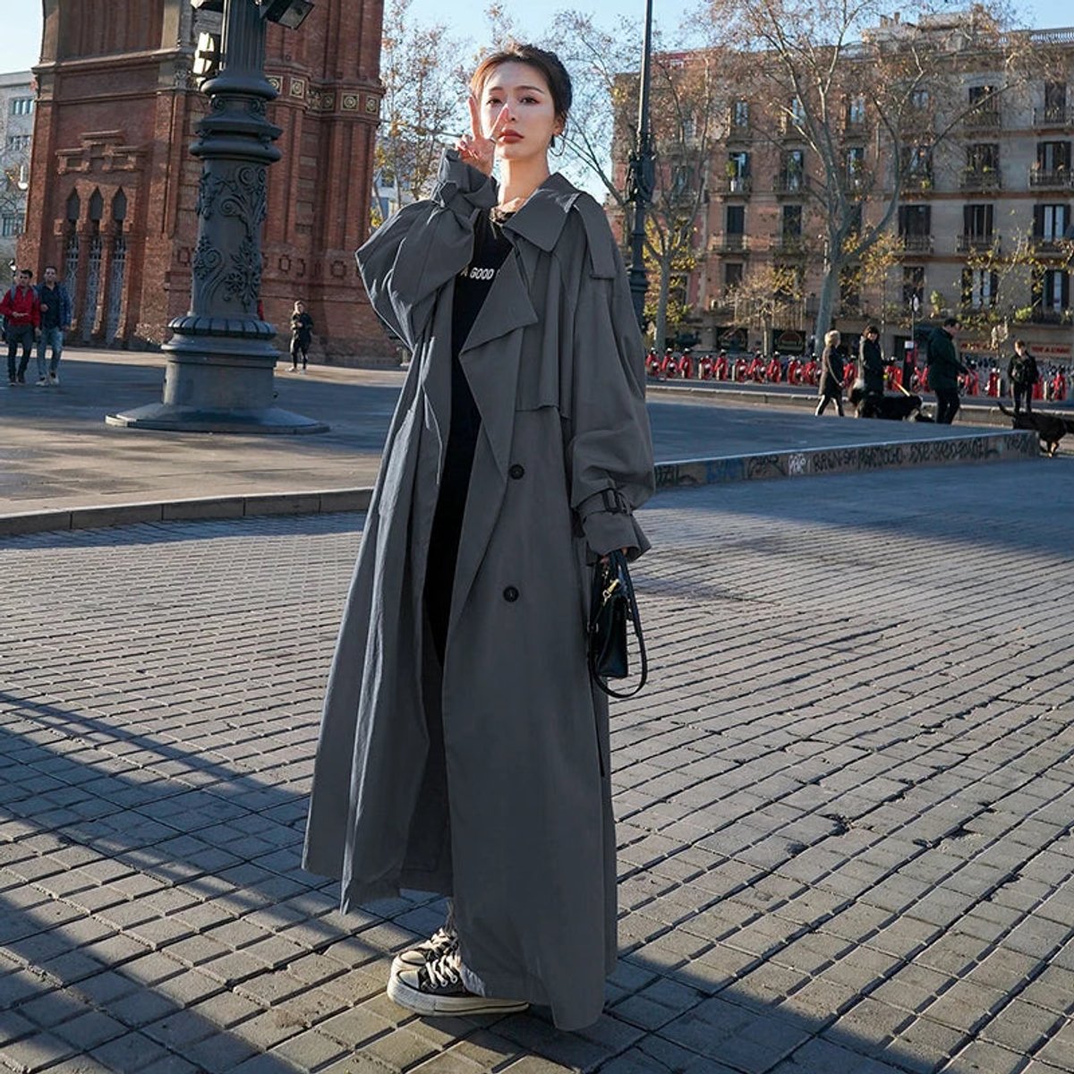 Evelyn Women's Oversized Trench Coat | Double-Breasted Maxi Length 1
